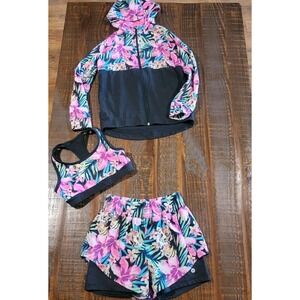 Avia Girls Size 7/8 Shorts Set With Zip Jacket Reversible Bra Rare Tiger Jungle